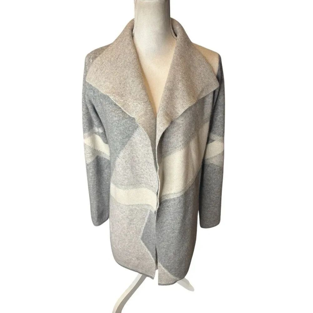 TAHARI PURE LUX 100% Cashmere Colorblock Open Front Cardigan New With Tags!
